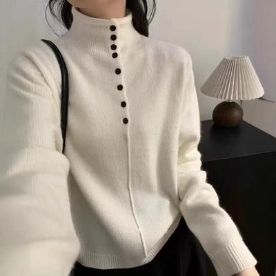 New Autumn and Winter Half-button High-neck Sweater for Women, Thick Long-sleeved, Fashionable and Versatile Base Knitted Sweater