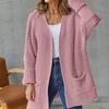Cardigan da Donna alla Moda in Maglia Morbida Oversize Manica Lunga Scollo a V Casual Largo Medio Maglione Cappotto Solido Traspirante con Tasca Semplice Elegante