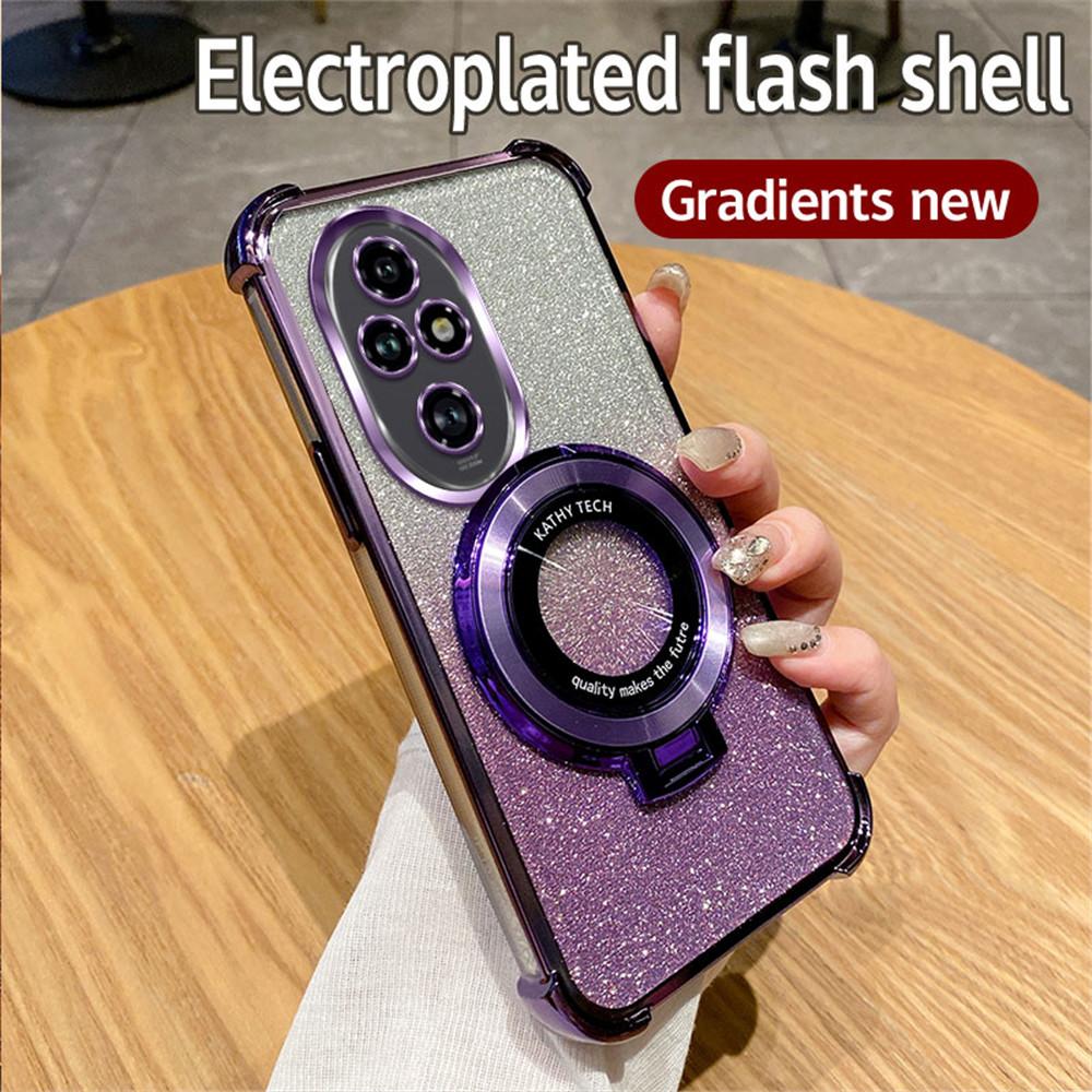 For Honor 200 Pro Glitter Shockproof Plating Bracket Phone Holder Case For Honor 200 50 60 70 80 90 100 Pro X9A Soft Stand Cover