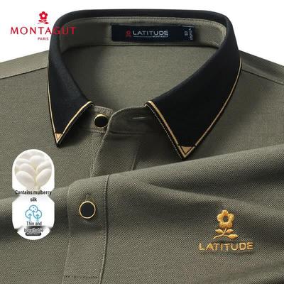 MONTAGUT Men's Summer Silk Blend Embroidered Contrast Collar Polo Shirt