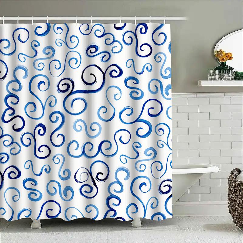 Blue Swirl Bath Curtain Decor Shower Curtain Waterproof Home Decoration Bathroom Accessories Size: Customizable (Cm)