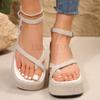 Clogs High Heeled Sandals Women Transparent Shoes Beige Thickened New Blue Summer Low Top Comfortable Buckle PU Sweet Fabric