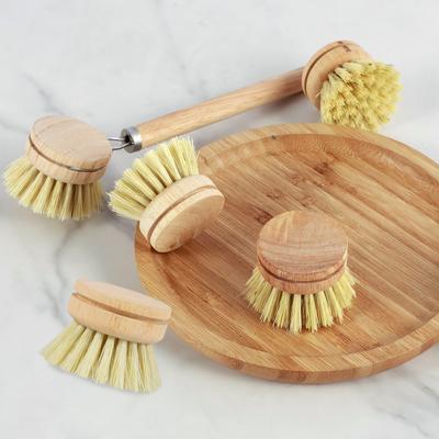 3/5 Stück Holz Geschirrbürste Austauschbar Langer Griff Küchenreinigungsbürsten Set Natürliche Sisal Schrubbbürste zur Reinigung von Töpfen Pfannen
