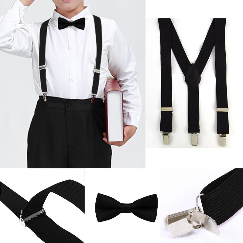 Boys Girls Kids Adjustable Elastic Y-Back Braces Baby Suspenders Set Bow Tie Butterfly NeckTie Weddi