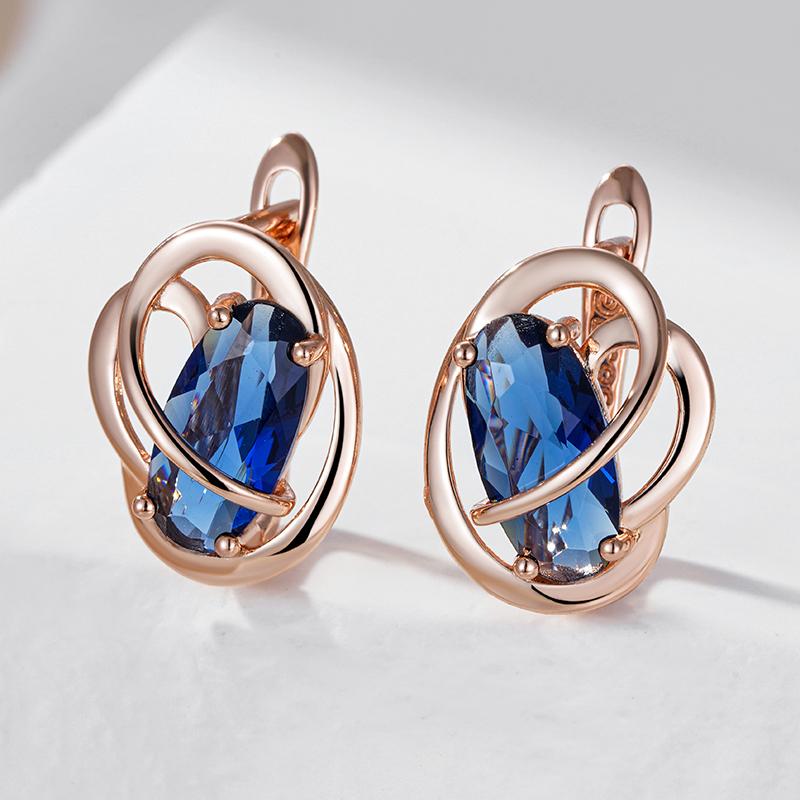 Unusual Shiny Oval Blue Natural Zircon Dangle Earrings For Women Luxury  Rose Gold Color Wedding Party Daily Jewelry