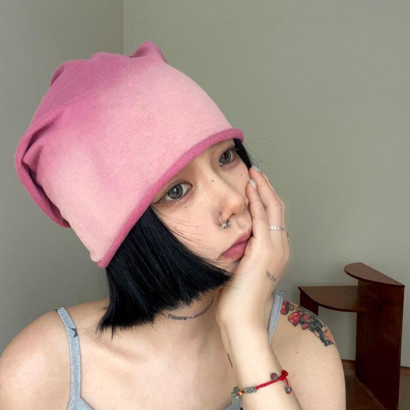 Y2K Hottie Farbverlauf Rosa Hut Koreanischer Stil Umschlagmütze Gesichtsschlankmachend Slouchy Beanie Damen Einzigartiger Kopfwickelhut Herren Trend