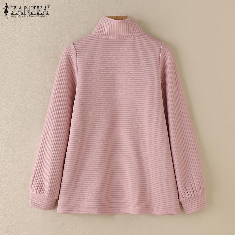 ZANZEA Damen Casual Reißverschluss Stehkragen Langarm Pullover Sweatshirts