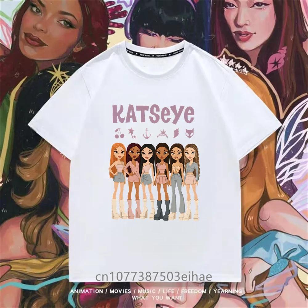 Katseye Kpop Group T Shirt Short Sleeve Boys Girls Megan Daniella Manon Lara Sofia Yunchae Fan Favorite Casual Daily Clothes