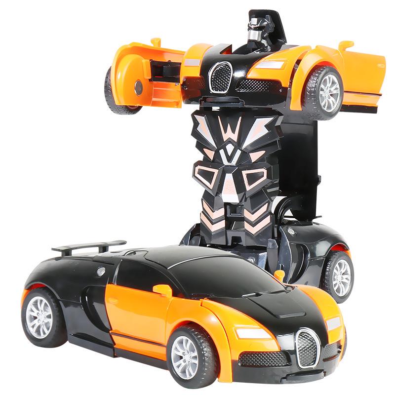 One-Key Transforming Bugatti Pull-Back Car Robot Toy