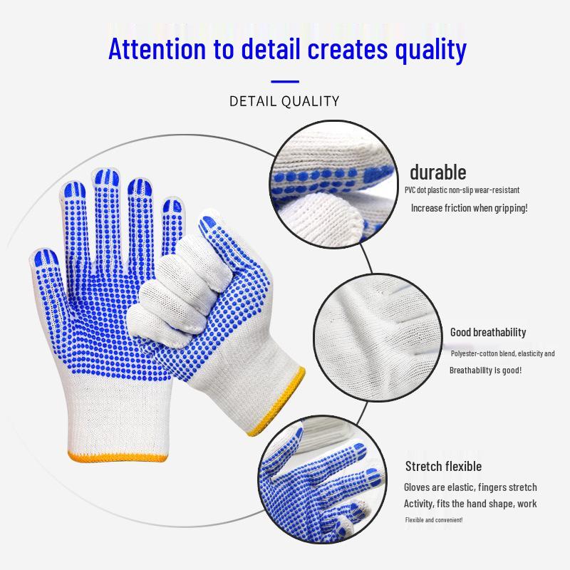600g Thickened Wear-Resistant Non-Slip Cotton PVC Dot Grip Work Gloves