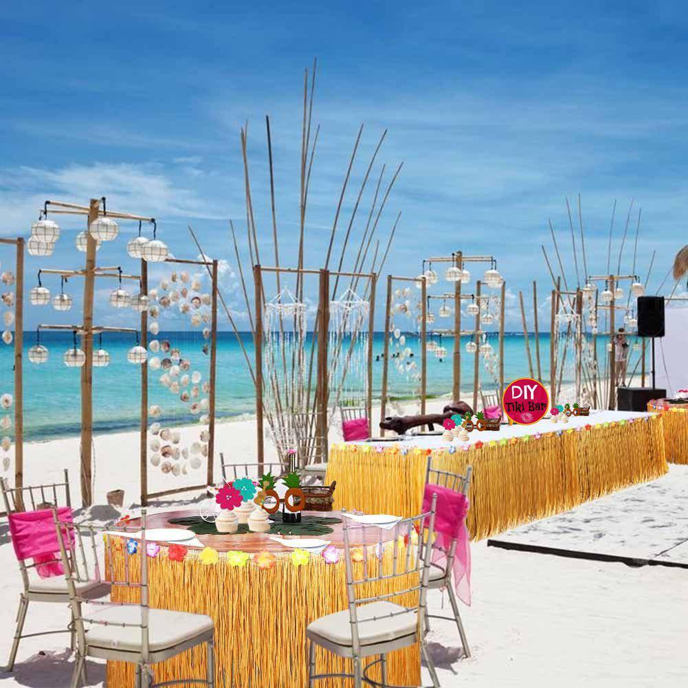 Hawaiian Party Table & Wall Decoration Set with Straw Skirt