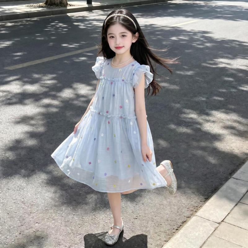 Girls' Trendy Flutter Sleeve Lace Princess Dress 2026 - Sweet Summer Fashion for Middle & Big Girls