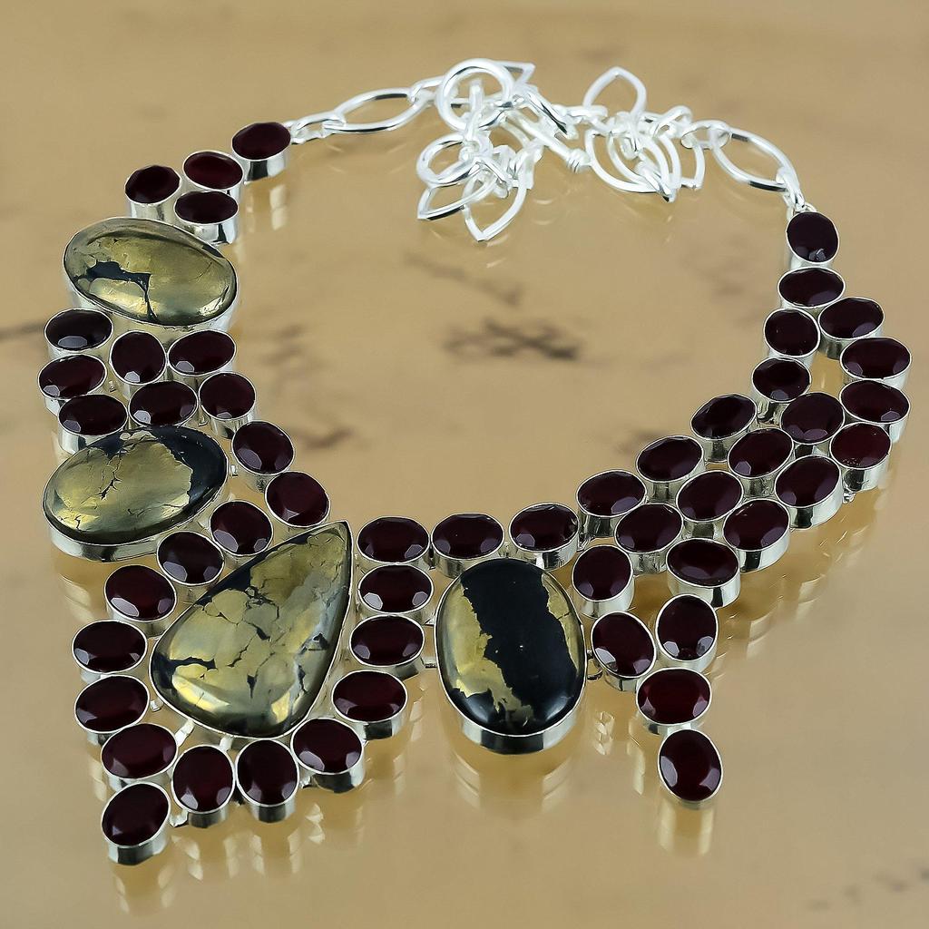 Gift For Her 925 Silver Natural Pyrite Gemstone Chain Adjustable Necklace