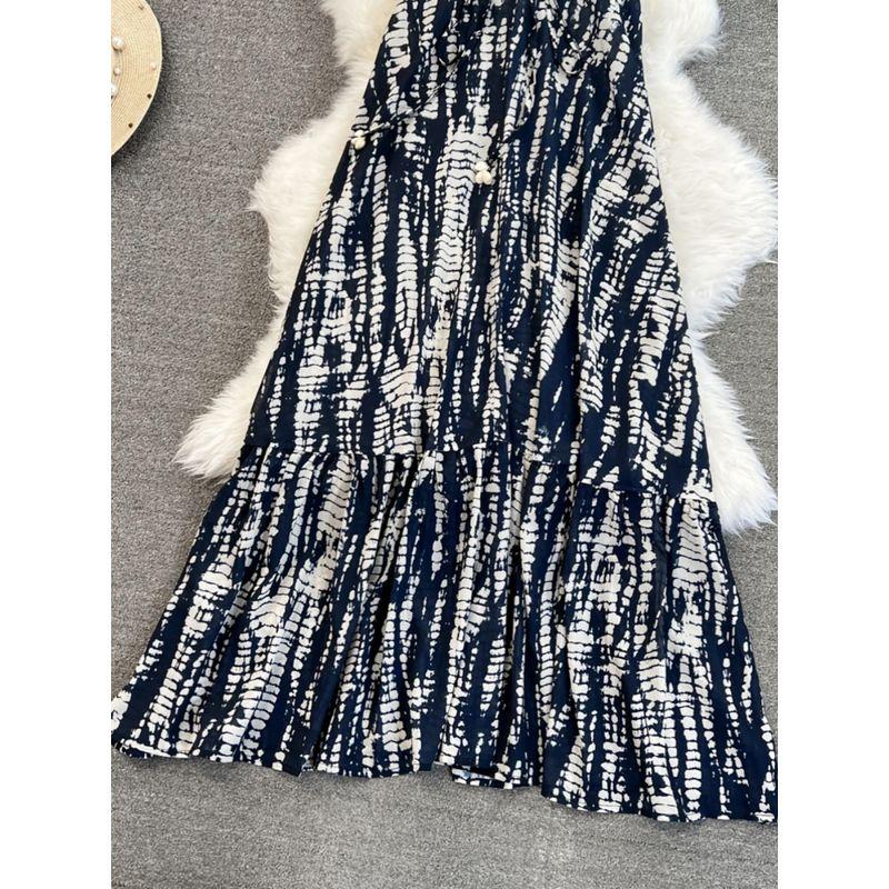 Summer Ladies V-neck A- line Large Hem Sling Dress