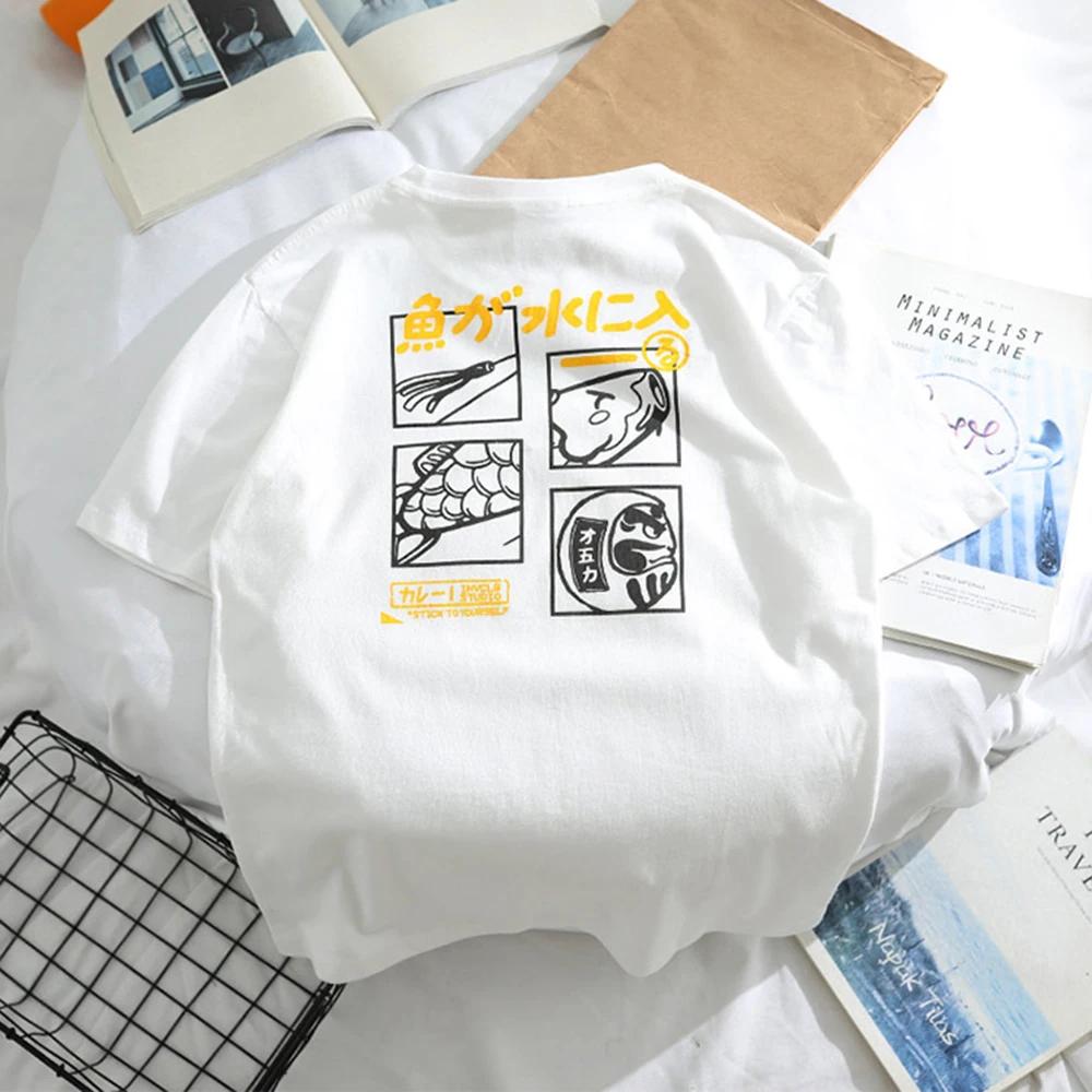 Japanese Retro Fashion Brand T-shirt For Men Women Short Sleeved Summer Loose Bf Style Couple Student Half Sleeved Funny Top