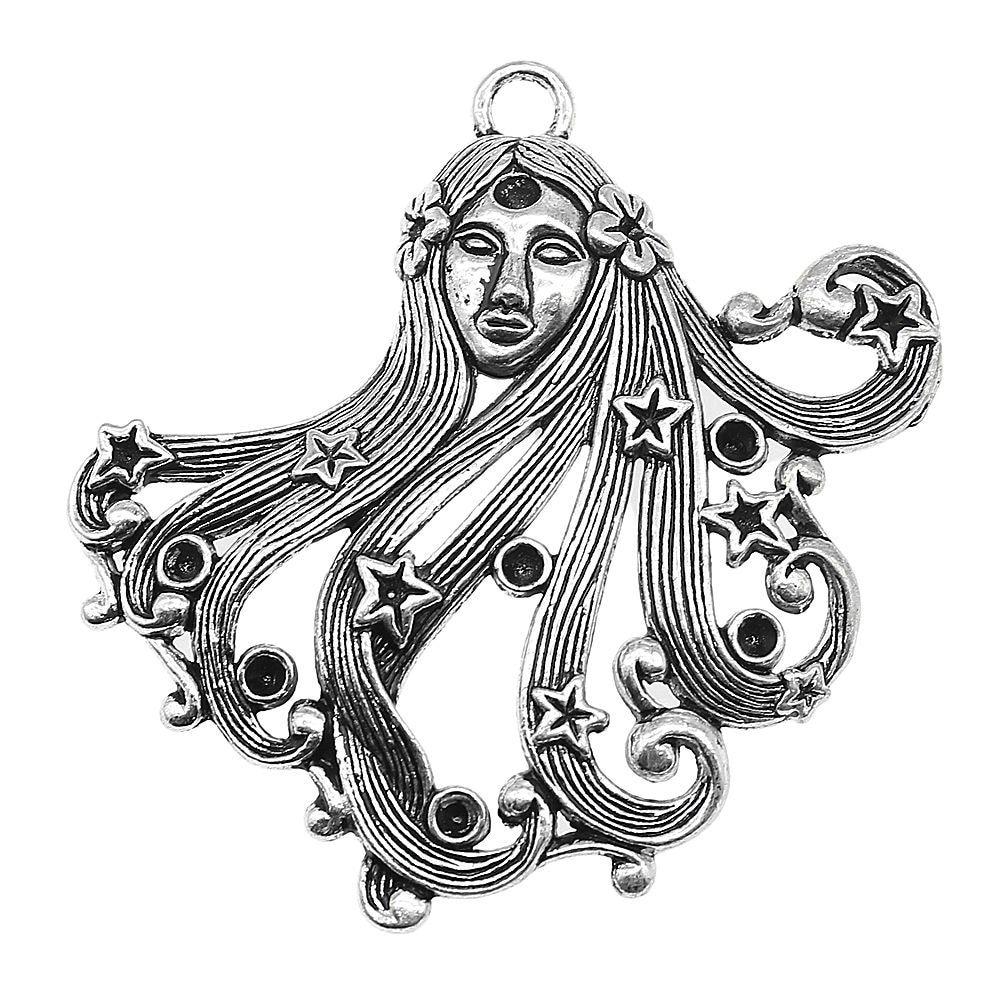 

1шт Звездный ангел Шармы Амулеты Античное серебро Цвет Цинковый сплав 65X63mm