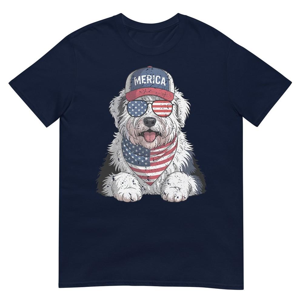 Old English Sheepdog 4th Of July Us American Flag Patriotic Tshirt S