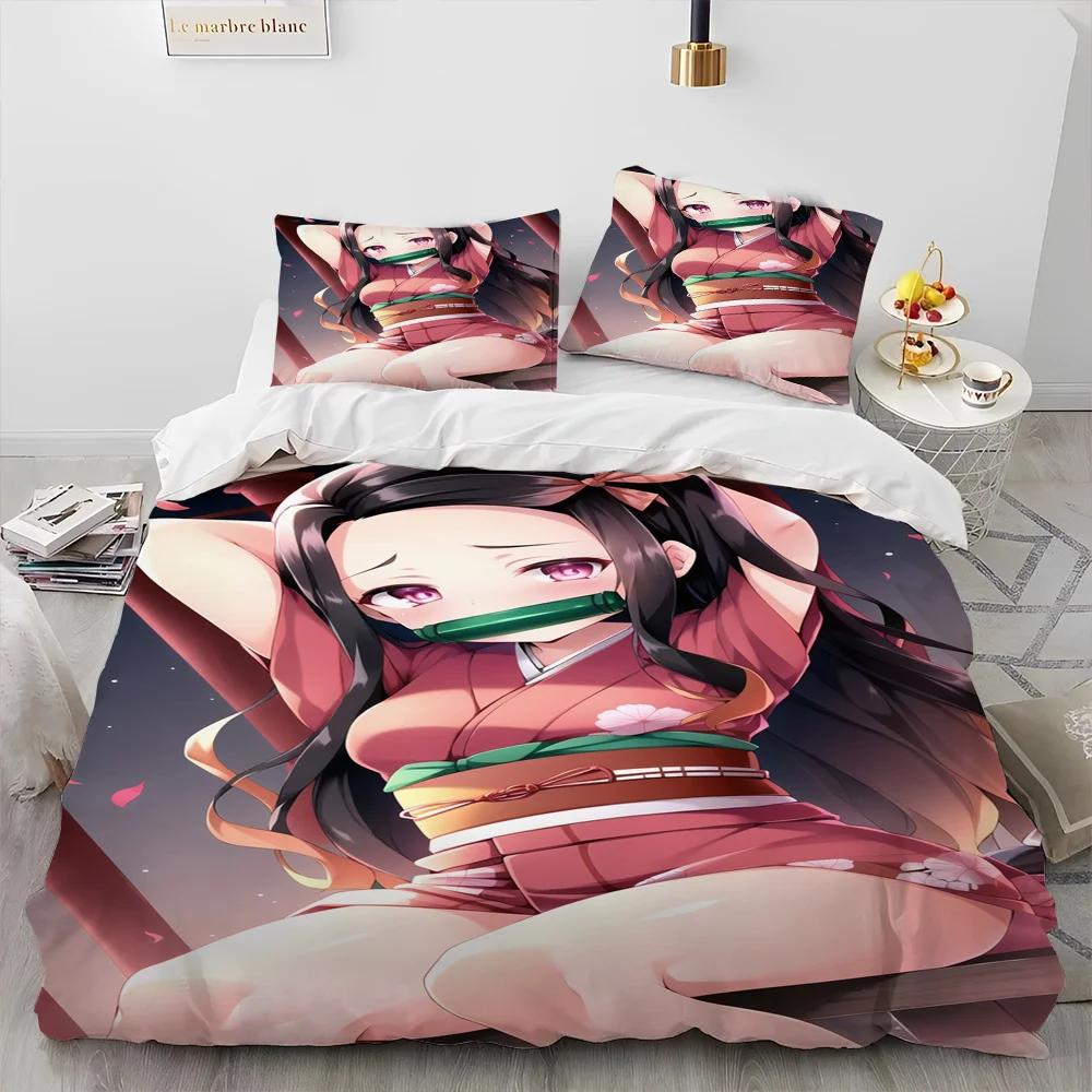 Beautiful Bedding Set Demon Slayer 3D Printed Cozy Soft Duvet Cover King Queen Twin Size Birthday Gift Bedroom Decoration