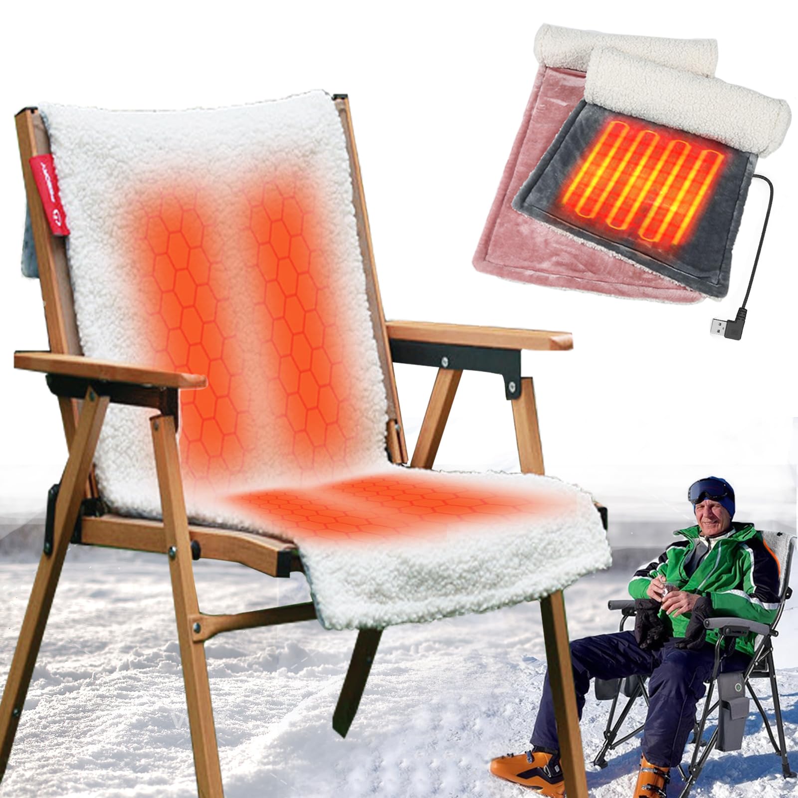 

Camping Chair Outdoor Chair Electric USB Hot 5 Timer 5 Temperature Made in Japan Heating Perfect for Outdoor Cold Weather Protection x 38 Cover, белый