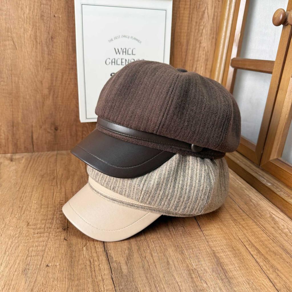 Striped Fashion Octagonal Hat Women's Spring Autumn Winter Retro Beret Versatile Painter Hat Show Face Newsboy Hat Trend