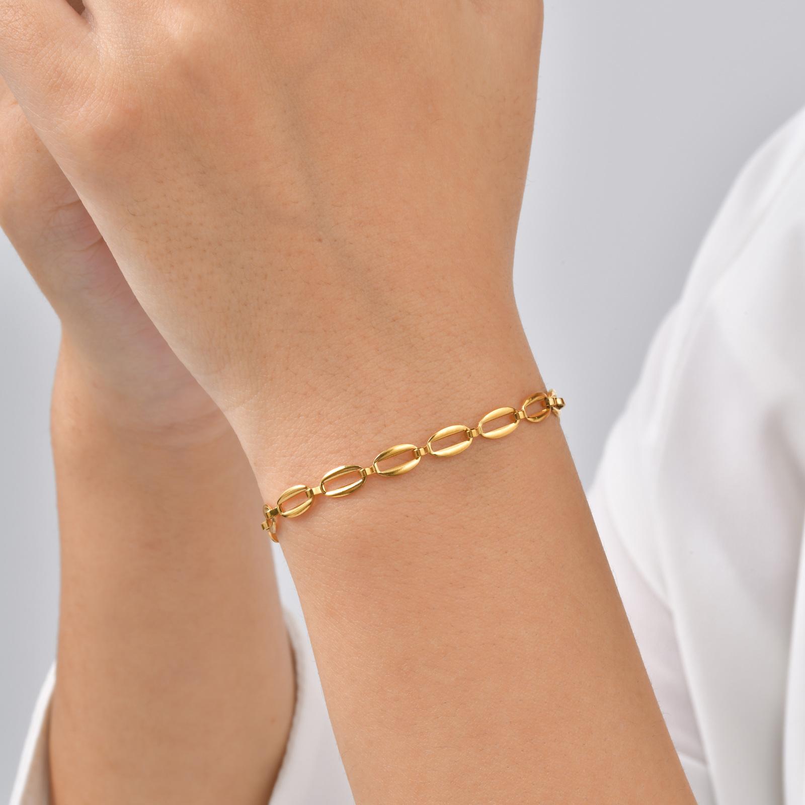 

Waterproof 18k Gold Plated Chain Bracelet for Women Non Tarnish, Geometric Minimalist Hollow Link Bracelets Stake Bracelet
