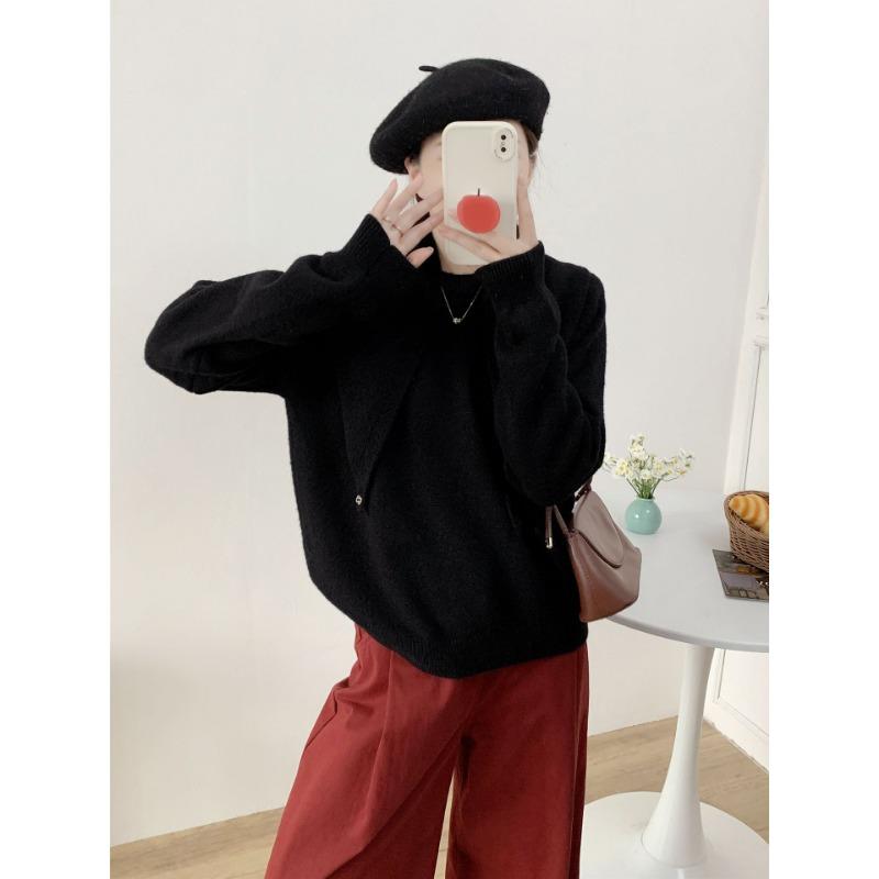 

Осенне-зимний вязаный пуловер свитер женский новый свободный и универсальный ленивый стиль шаль вязаный свитер костюм из двух частей One size чёрный