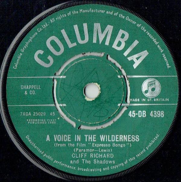 7inch Record CLIFF RICHARD  THE SHADOWS  A Voice In The Wilderness 45DB4398 Columbia 1960 UK Rock Used