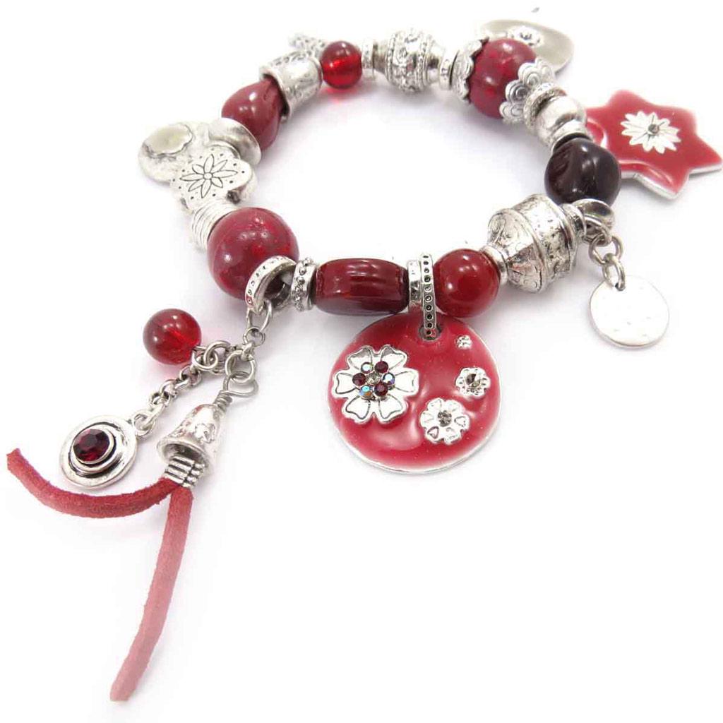 Les Trésors De Lily [C5448] - Cherry Red 'Japanese Garden' Designer Bracelet