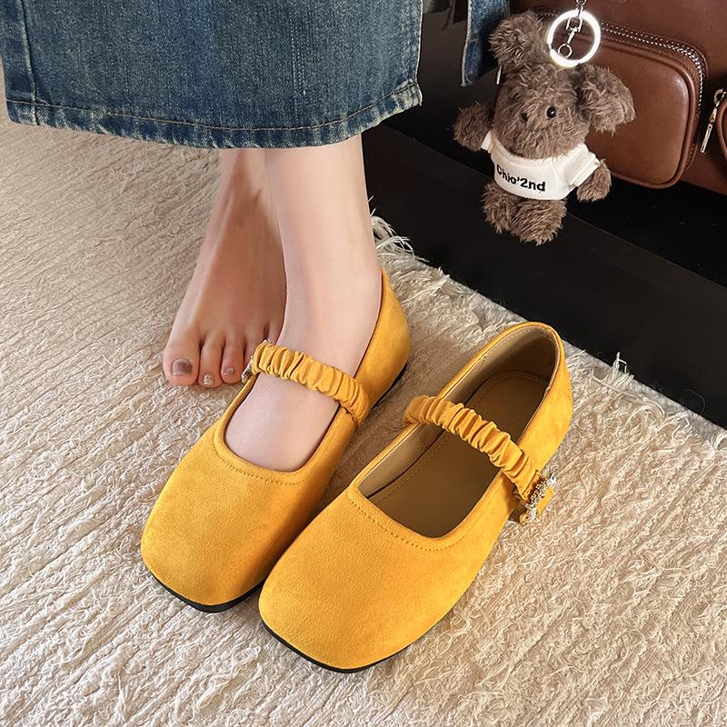 

Замшевые туфли-одиночки на плоской подошве карамельного цвета, женские туфли, весна 2025, новые французские вечерние туфли Мэри Джейн на мягкой подошве 35 жёлтый