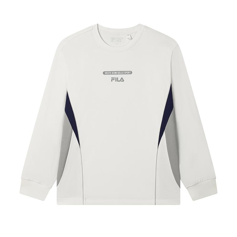 Fila Comfortable Letter Round Neck Pullover Long Sleeve T-Shirt Men Tops Cloud-Mushroom-White F11M519214F-WT