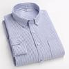 New Pure Cotton Business Men Oxford Shirt Long Sleeve Casual Plaid Striped with Chest Pocket Non-iron Autumn Spring