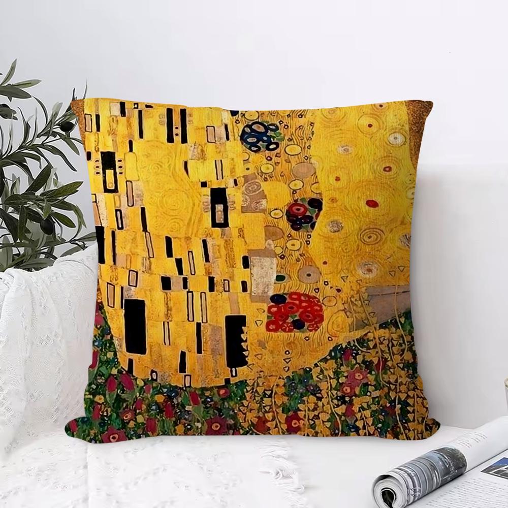 Gustav Klimt Oil Painting Pillow Case Ultra Soft Skin Friendly Fabric Cloud Like Comfort & Concealed Zipper
