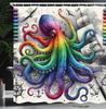 Colorful Shower Curtain, Oceanic Horror Vibe Kraken Monster with Compass and Sailing Ship Sketchy, Cloth Fabric Bathroom Decor
