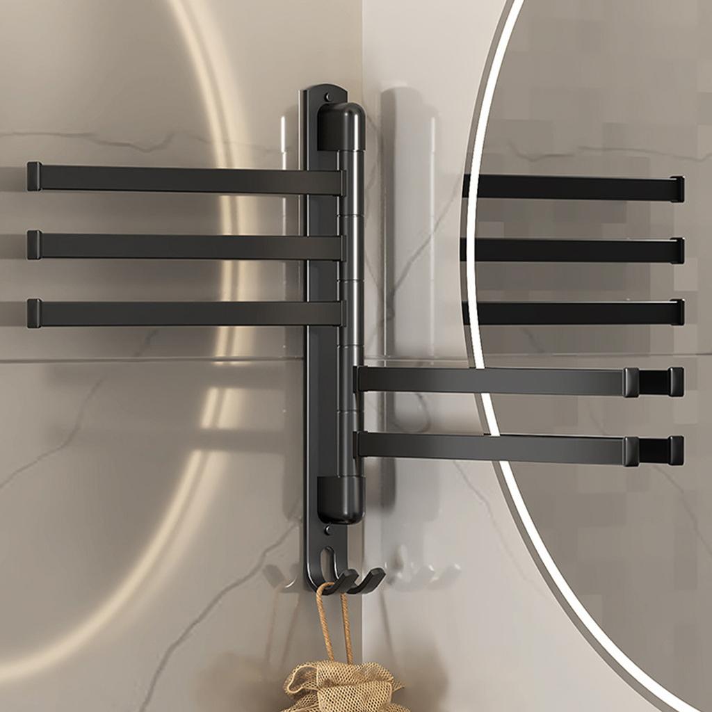 Swivel Towel Racks Stainless Steel Punch Free Wall Mount 5 Arms Rotation Towel Hanger Holder for