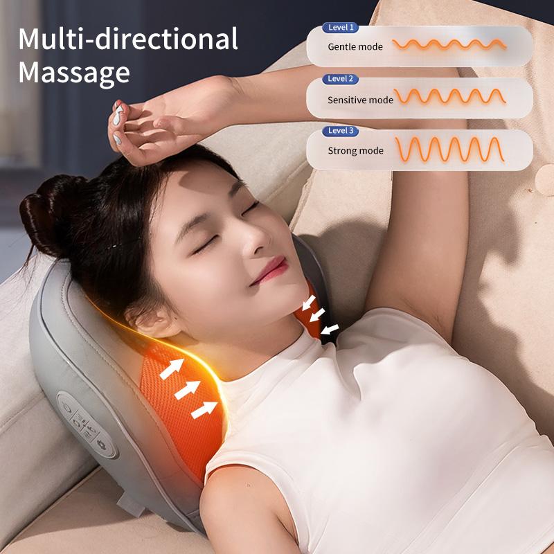 Cordless Back Massager with Heat Shiatsu 3D Kneading Neck Massage Pillow for Shoulder Leg Portable Stress Relax at Home Office