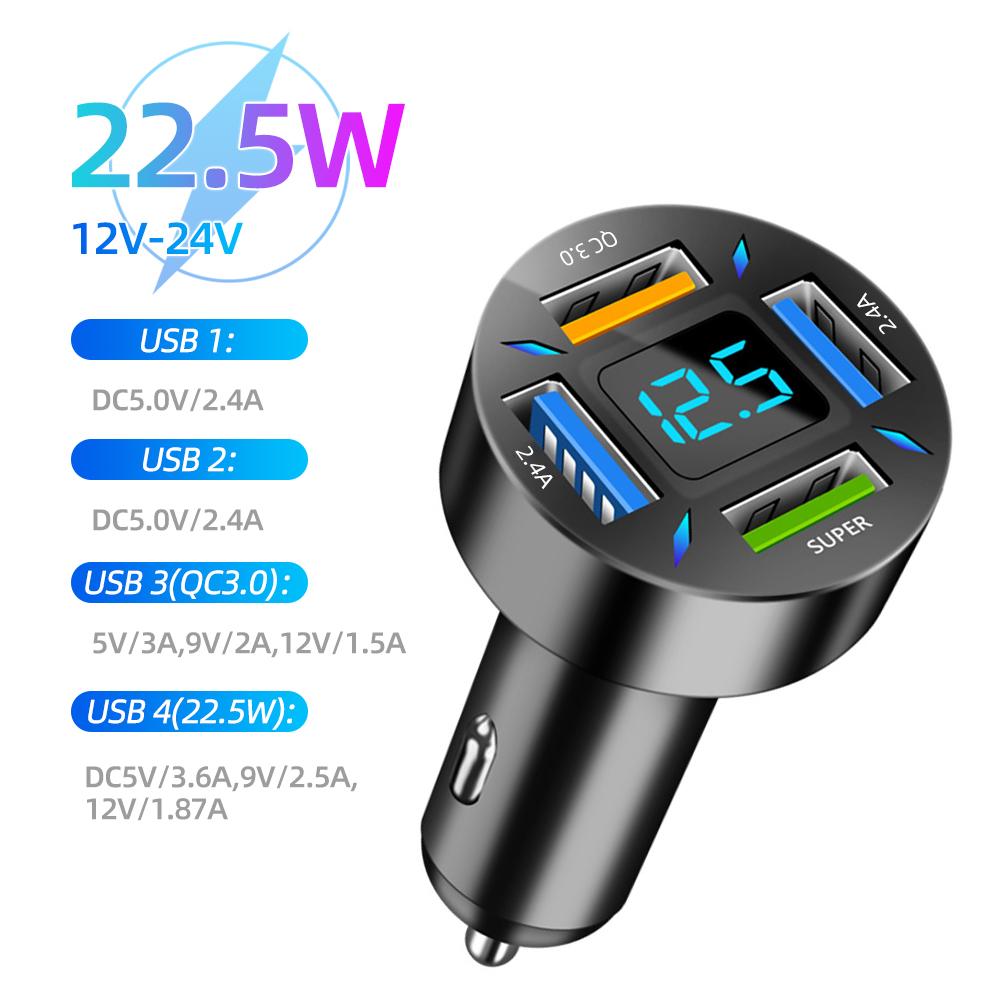 66w 4ports Super Fast Charging Car Charger Adapter For Iphone 13 14pro Xiaomi Samsung Quick Charge 3.0 Usb C Charger