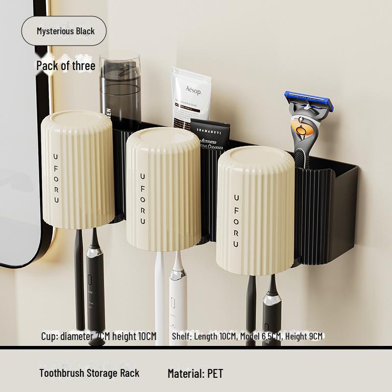 Wandmontierter Zahnbürsten- und Tassenständer ohne Lochung zur Aufbewahrung im Badezimmer
