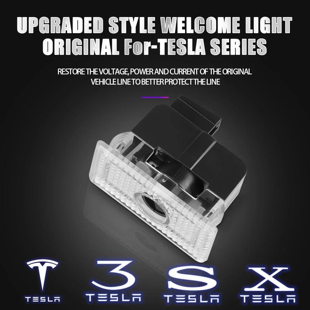 

Car Sticker Tesla 2Pcs LED HD Car Logo Laser Door Lamp Welcome Light Ghost Shadow Lamps Accessory For Tesla Model 3 Model S 2015 For Model X