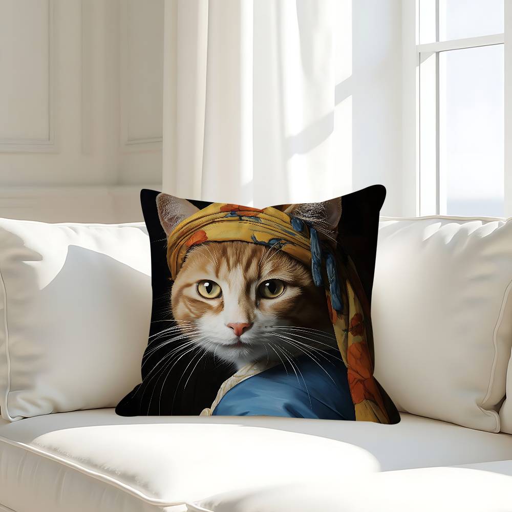 A Kitten Wearing A Headscarf Cushion Cover Car Throw Pillow Case For Sofa Car Christmas Gift 40x40cm 45x45cm