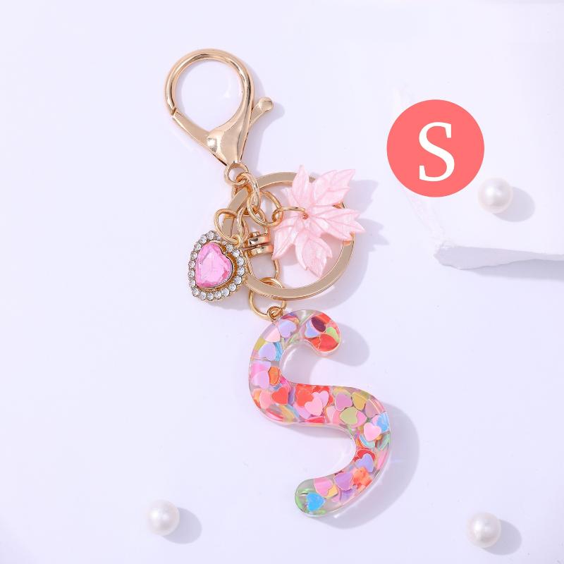 Fashion Pink A To Z Letter Keychain 26 Initials Alphabet Heart Pendant Car Keyring Backpack Hanging Decoration Couple Gift