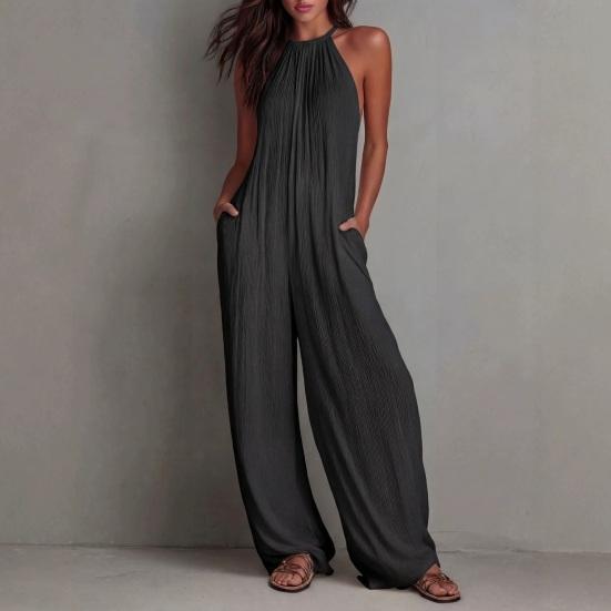 Tuta Casual da Donna, Comoda Tuta a Vestibilità Larga, Tuta Corta Estiva Senza Maniche a Gamba Larga, Tuta Morbida Elastica con Tasche per Lavoro Festa Vacanza