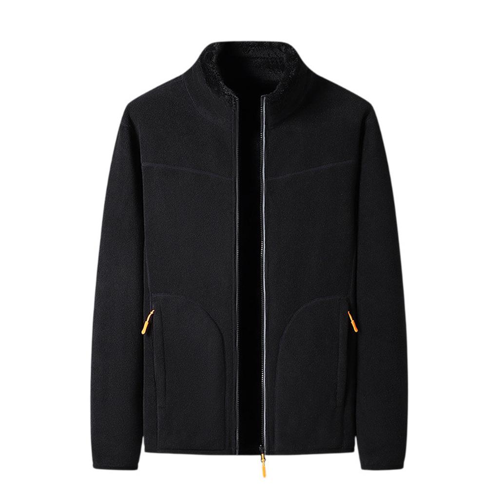 Men's Casual Outdoor Solid Color Jacket Double-sided Zippered Fleece Jacket