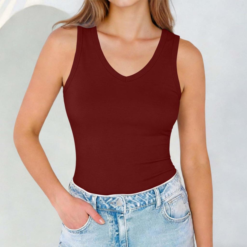 Women's Sleeveless V Neck Tank Top Casual Summer Basic Stretchy Fit Soft Fabric Lightweight Layering Shirt
