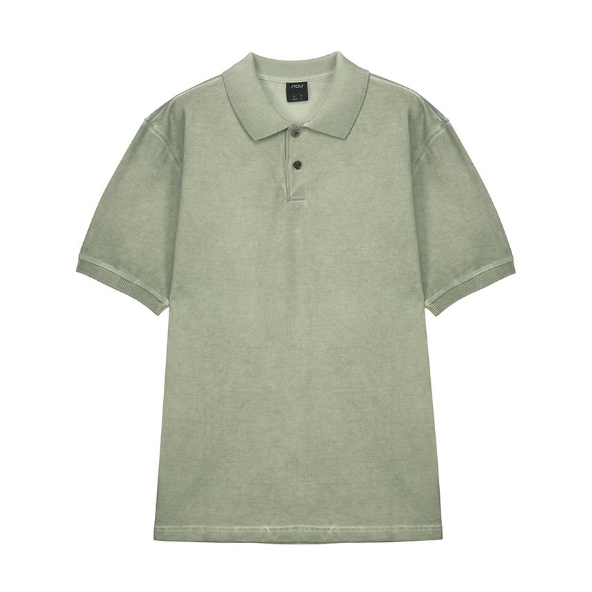 nau Garment-Dyed Polo Neck T-Shirt Light Khaki