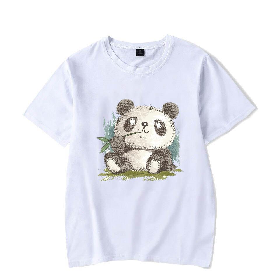 Cute Panda Print T-shirts For Women Summer Lovely Short Sleeve Casual Round Neck T-shirts Ladies Creative Personalized Tops