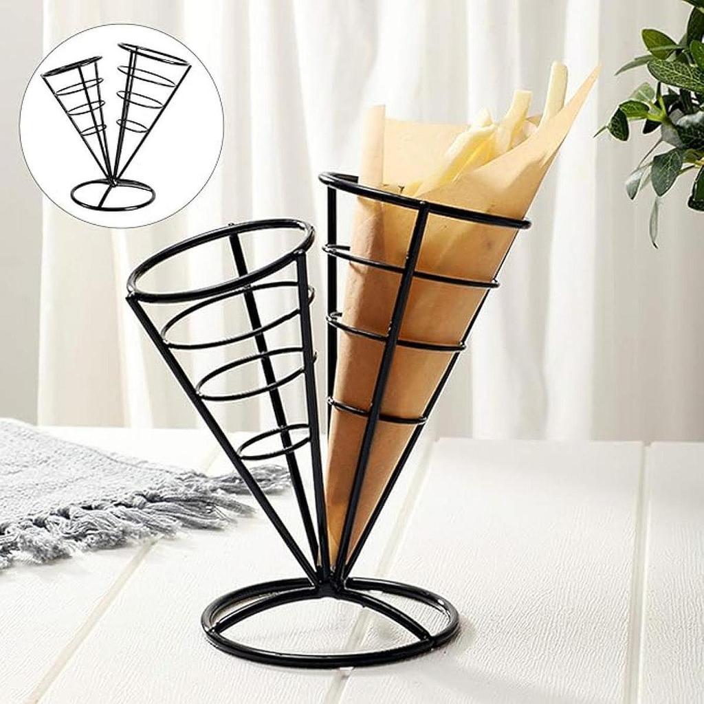 French Fries Stand Easy Carrying Clean Food Cone Metal Wire Fry Holder Fried