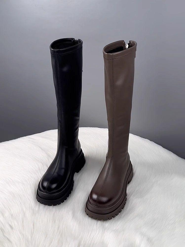 Long tube boots for women 2026 new autumn and winter women's height increasing British style thick soled boots