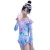 Girls Long Sleeve One Piece Swimsuit Summer Cartoon Floral Print Sun Protection Bathing Suit For Kids