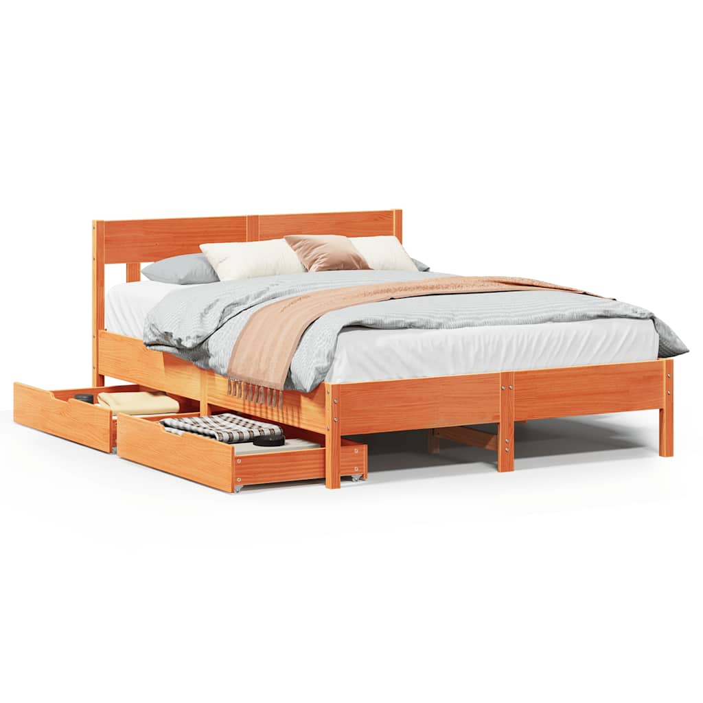 Solid Wood Bed Without Mattress Wax Brown 120 X 200 Cm Pine Wood