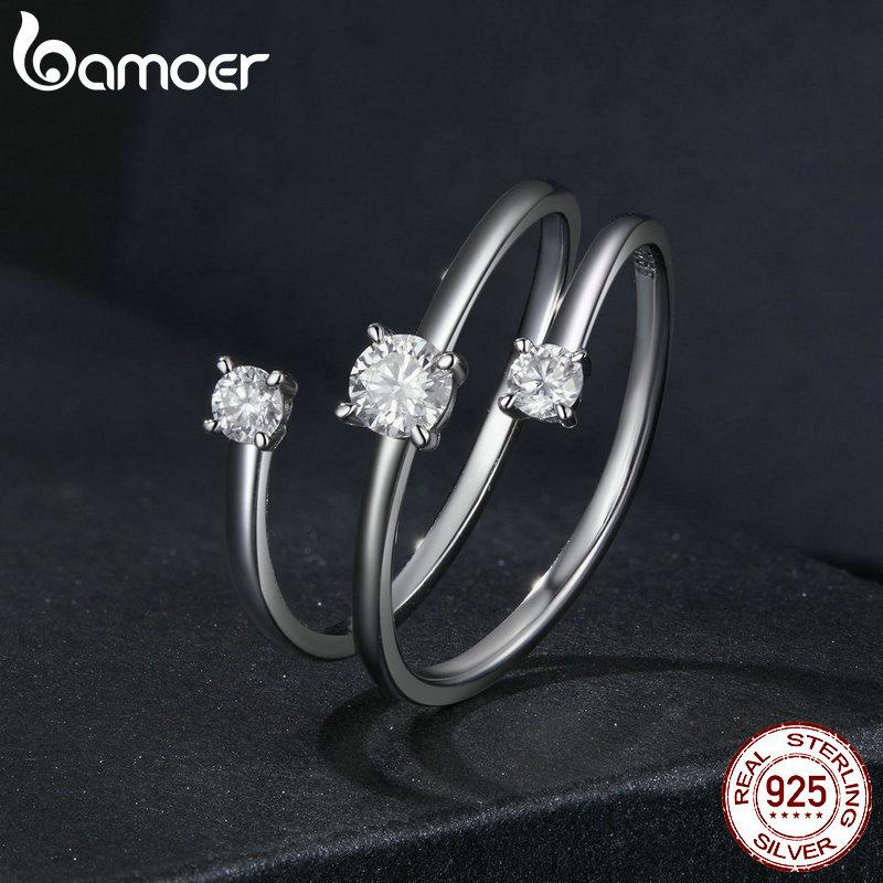 

BAMOER Трехслойное кольцо с муассанитом 0,5 карата, стерлинговое серебро 925 пробы, цвет D, муассанит, штабелируемое обручальное кольцо, подарок на вечеринку 925 silver